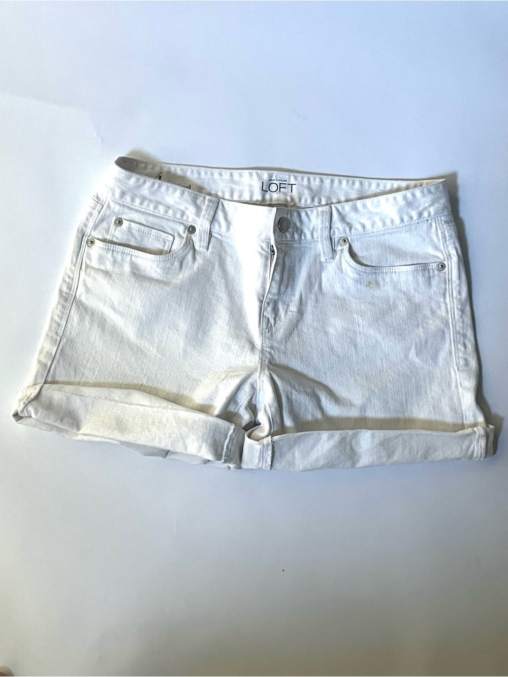 LOFT White Cuffed Denim Shorts
